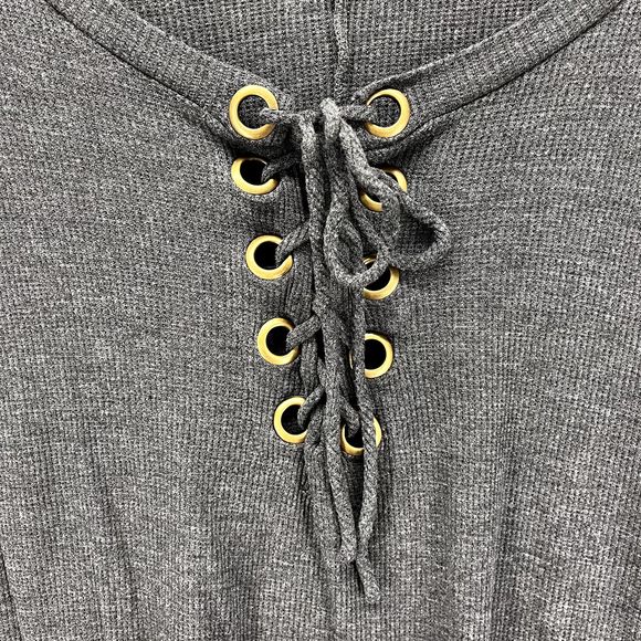 CY Fashion Sweater Womens Medium Gray Pullover tide up front waffle knit relaxed - Picture 7 of 14